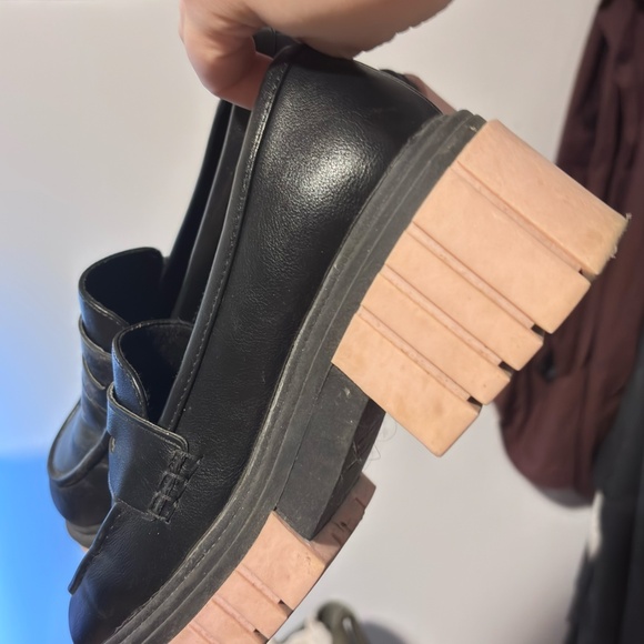 Chunky Pink Sole Black Faux Leather Loafers - Picture 4 of 5